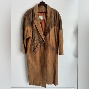 Otello Pelle 100% Leather Trench Coat Women's Large Patchwork Vintage Chocolate